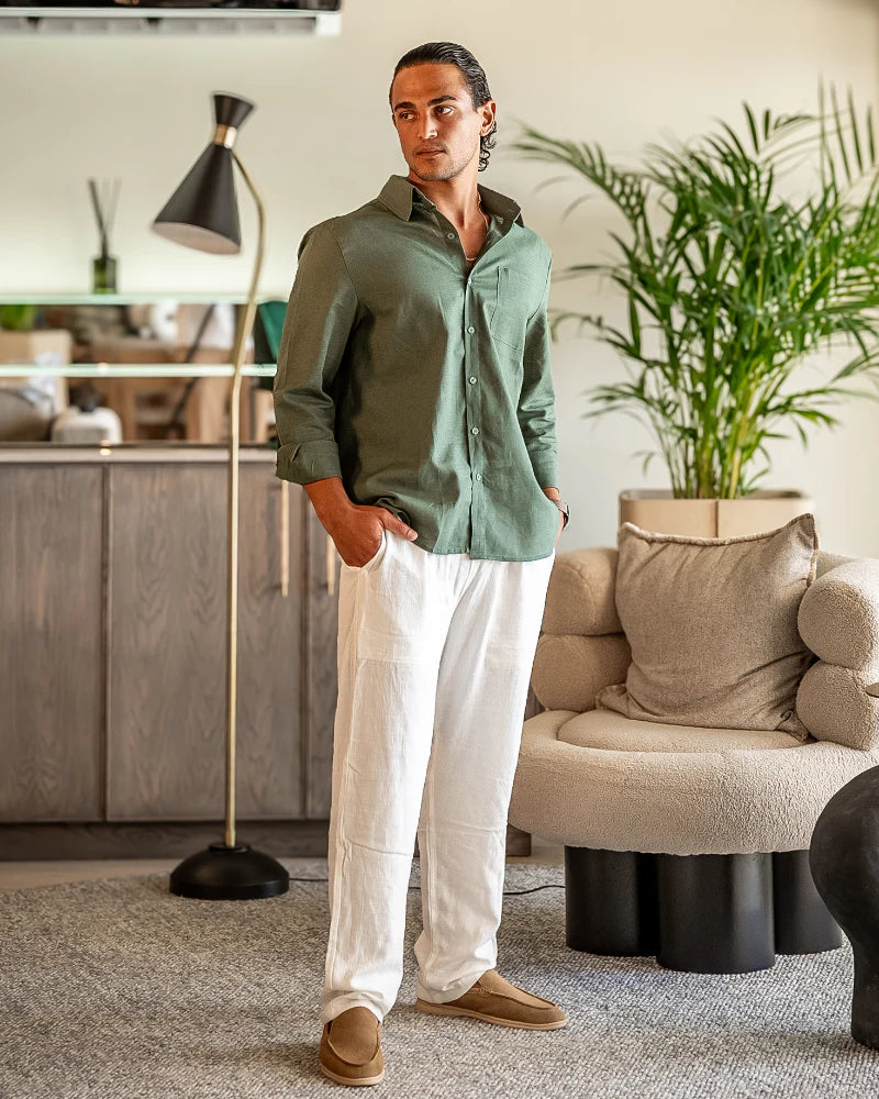 Conjunto de lino Old Money — manga larga